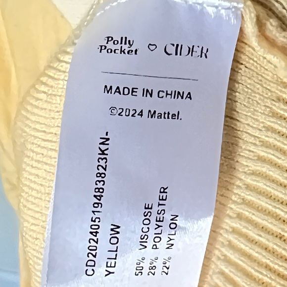 Cider x Polly Pocket Knit Top Womens XL Yellow White Collar Puff Sleeve NWT - Picture 8 of 8